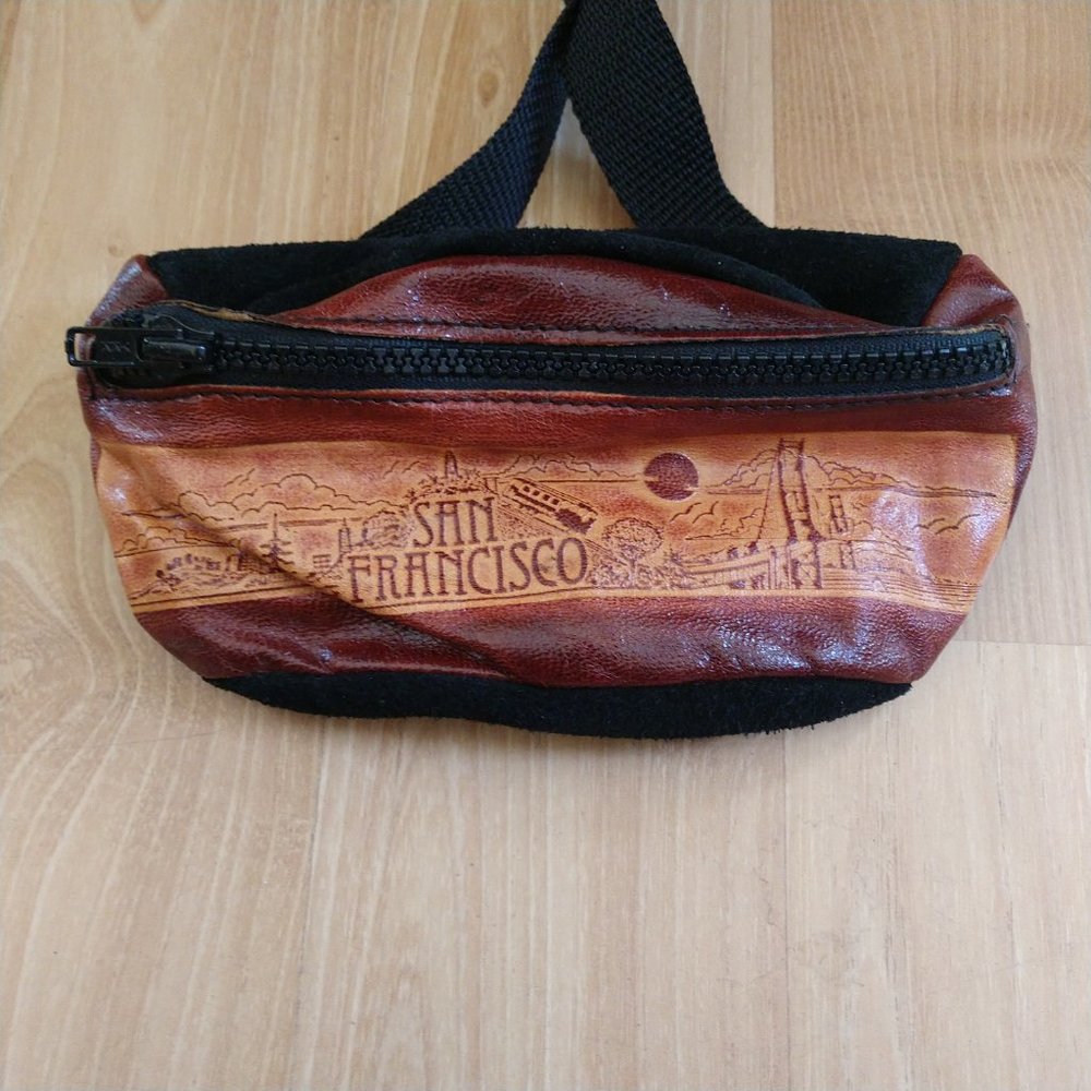 SAN FRANCISCO HAND TOOLED LEATHER FANNY PACK ADJUSTABLE WAIST PURSE BAG SOUVENIR - Picture 2 of 5